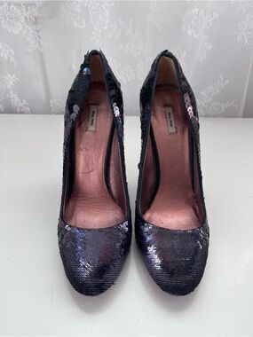Vintage Miu Miu Black Iridescent Sequin Round-Toe Pumps